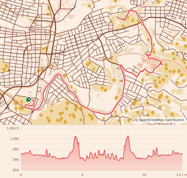 Star City Half Marathon & 10K - Half Marathon course map and elevation profile